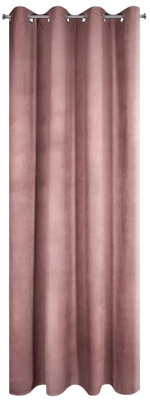 Ružový zamatový záves na krúžkoch MILO 140x250 cm