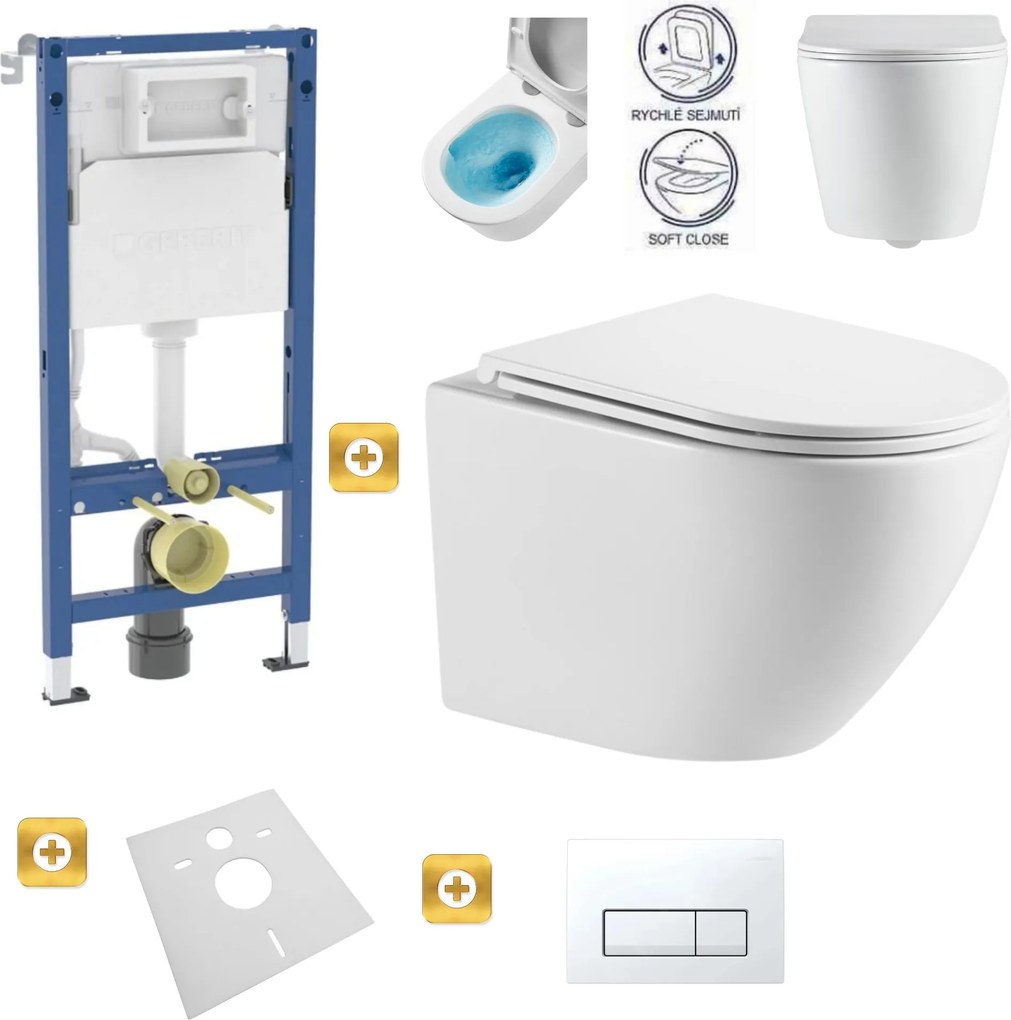 Závesný set GEBERIT Duofix Basic+ WC LILY+Tornado2.0 + tlačidlo + WC sedadlo, biela, GEBERIT-LILY-TO2-WH