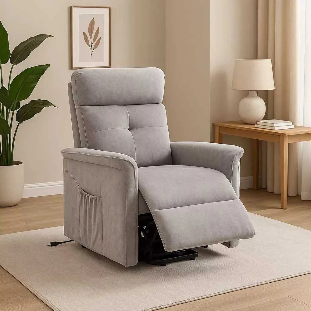 LuxuryForm DESIGN TV kreslo PEGAS s elektrickým polohovaním, masážou a výklopom - světle šedé