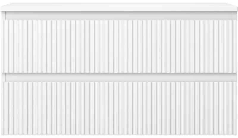 Mexen Rivel, kúpeľňová skrinka 90 cm s pracovnou doskou, 2 zásuvky, drážkovaná, biela matná, 91A20-09047-2-BFFC01