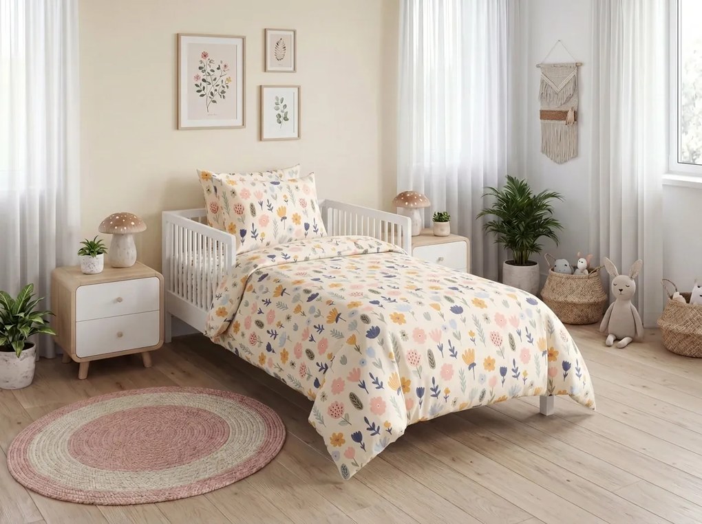 Obliečky do postieľky z Renforcé bavlny FLORI DREAM farebné Rozmer obliečky: 45 x 65 cm | 90 x 135 cm