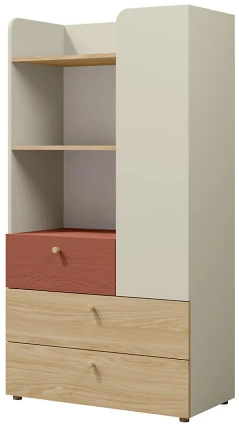 Regál Yuki 6 Koralová/Sivá Béžová/Olejovaný Dub