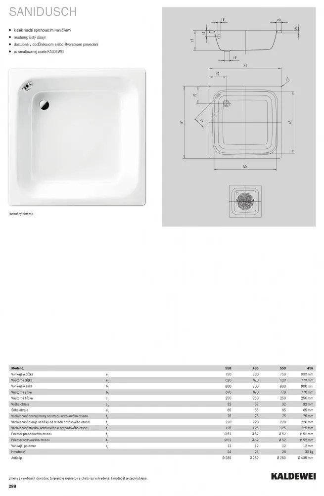 Kaldewei Sanidusch 250 - Sprchová vanička 800x800 mm, alpská biela 332000010001