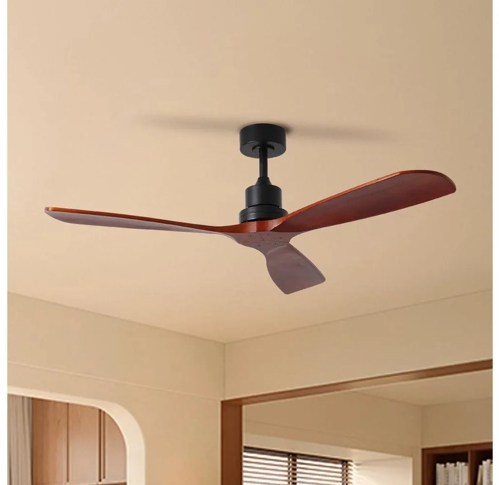 ZEVENTI - Stropný ventilátor LIONI Wi-Fi Tuya čierna/dub + diaľkový ovládač