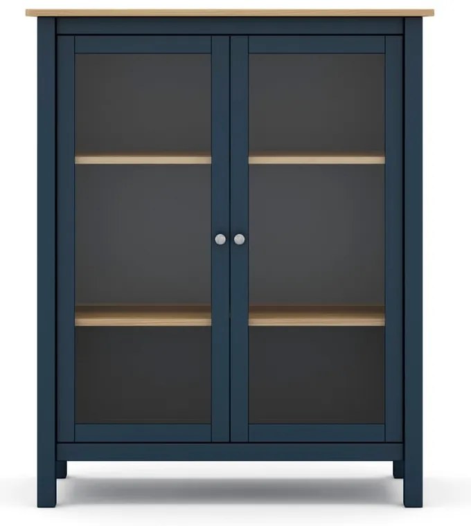 Tmavomodrá/prírodná vitrína z borovicového dreva 90x110 cm Misti - Marckeric