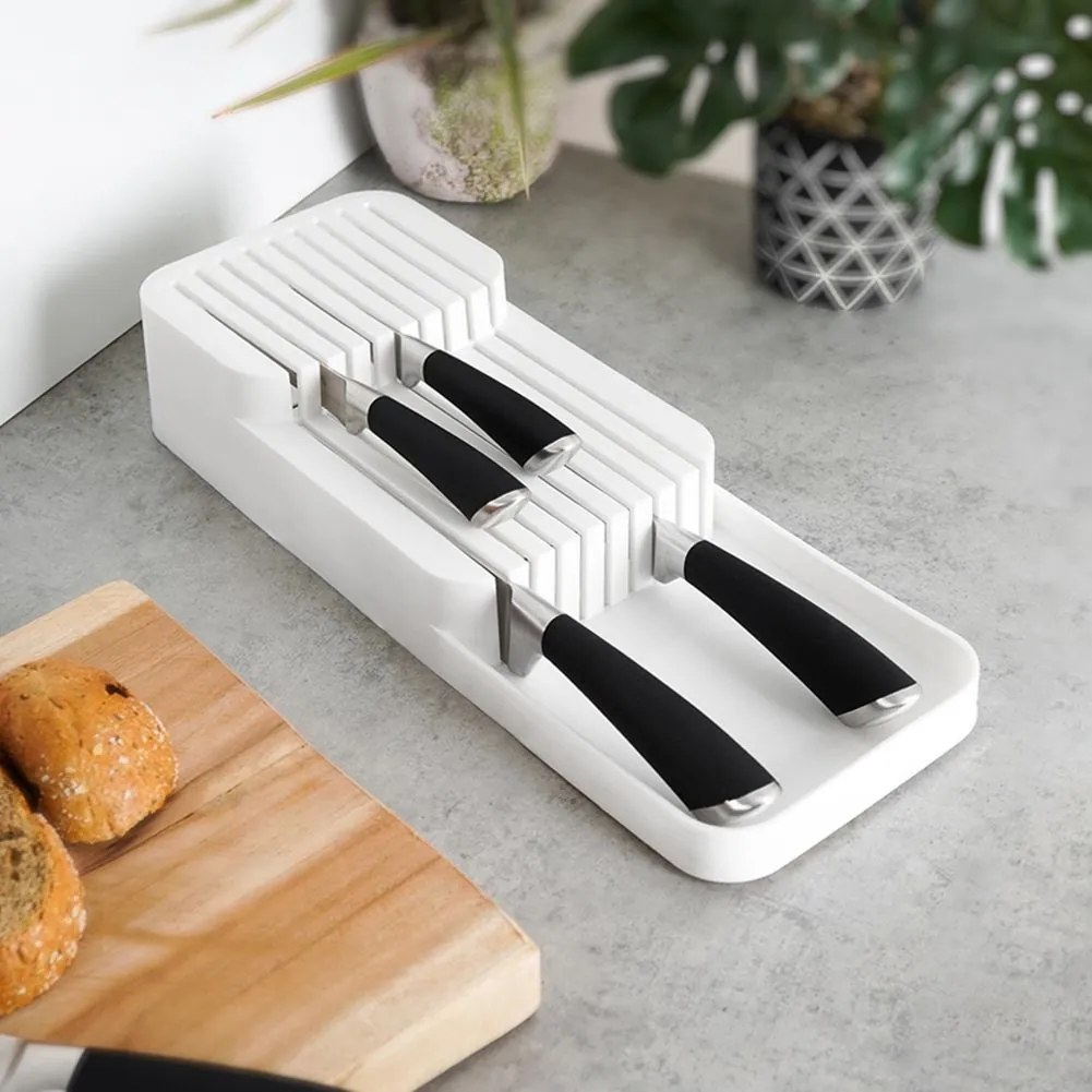 VILDE Organizér na nože, až na 18 nožov, plastový biely - 39 x 14,5 x 7,5 cm