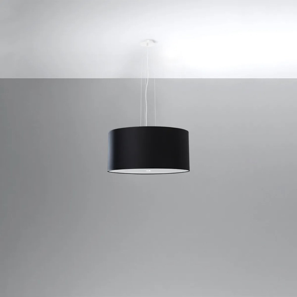 Závesné svietidlo Otto, 1x čierne textilné tienidlo, (biele sklo), (fi 50 cm)