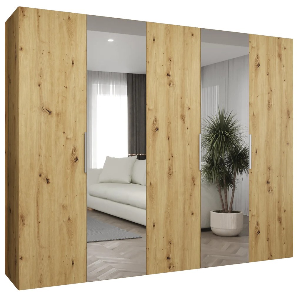 Šatníková skriňa 250 cm Mirabella 2 (dub artisan + kašmír). Akcia -19%. Vlastná spoľahlivá doprava až k Vám domov. 1126425