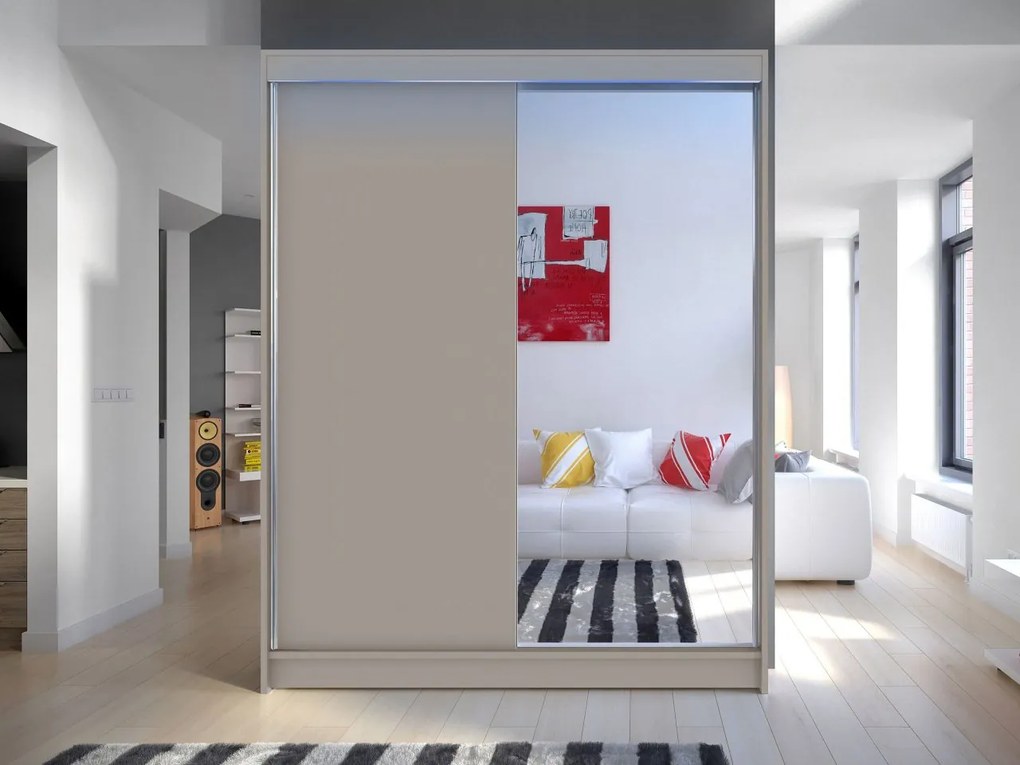 Skriňa s posuvnými dverami Belgia I, Farby: sonoma / sonoma + zrkadlo, Osvetlenie: osvetlenie LED RGB - farebné