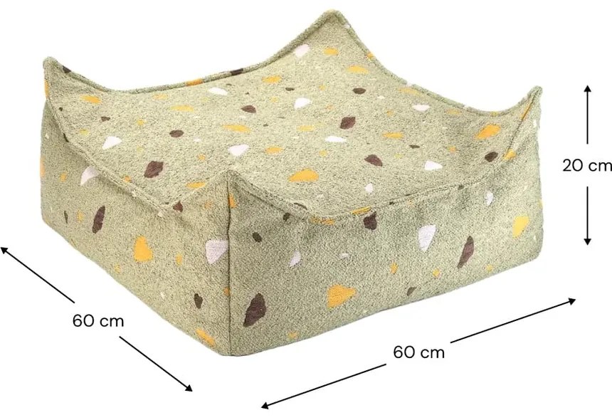 Zelený detský sedací vak z textílie buklé/ženilkový Terrazzo Square – Wigiwama