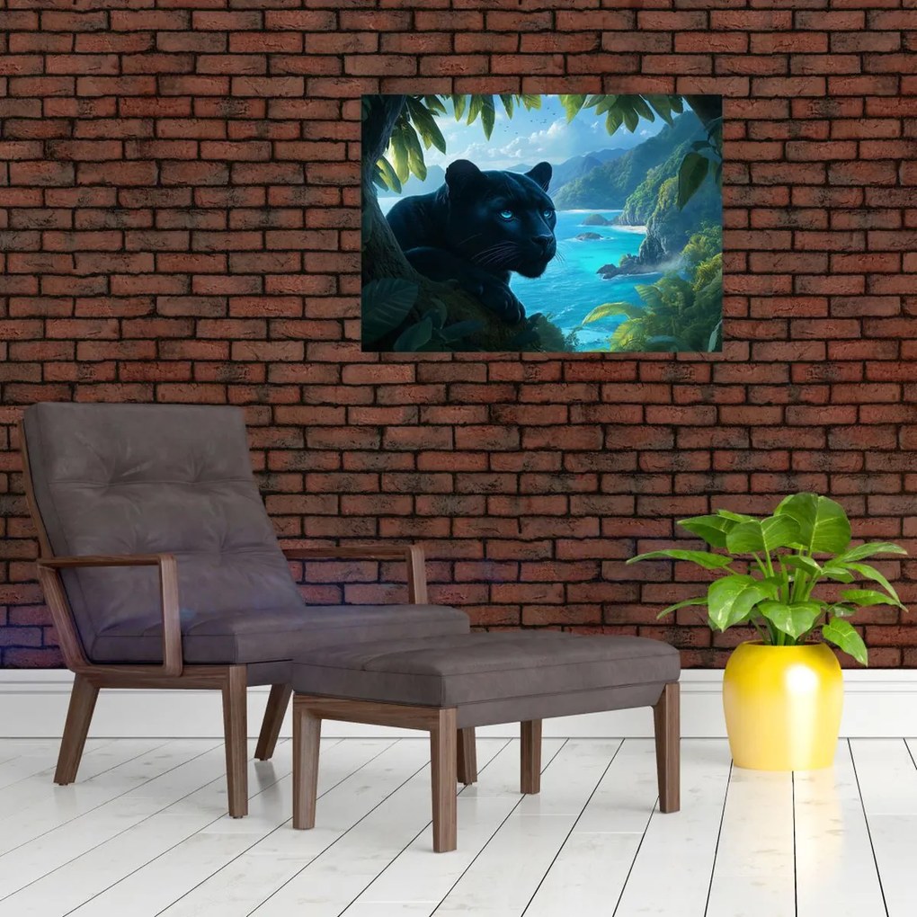 Obraz - Čierny panter v džungli (70x50 cm)