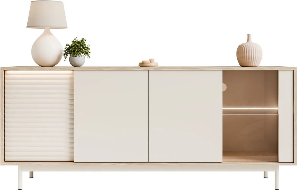 Moderná komoda QUENTIN dub + kašmír 185 cm