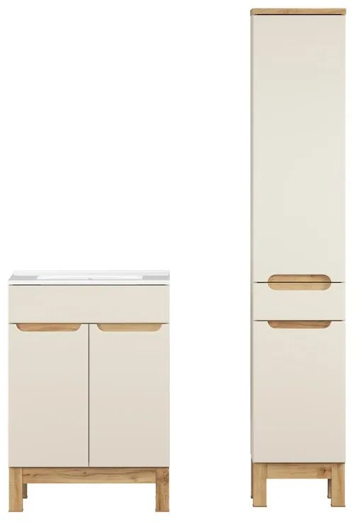 Koupelnová sestava Bali Lava se zápustným umyvadlem, skříňkami 60 cm kašmírová/dub wotan