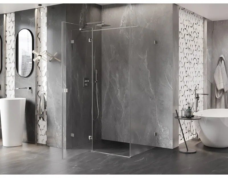 Mexen Lunar T, výklopný ľavý sprchový kút 125 x 80 cm, 8mm číre sklo, oceľový profil, 834T-125-080-97-00-L