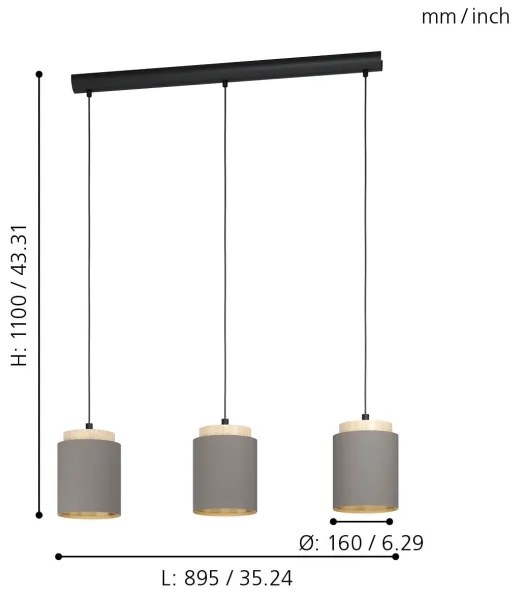 Eglo 99446 - Luster na lanku ALBARIZA 3xE27/40W/230V