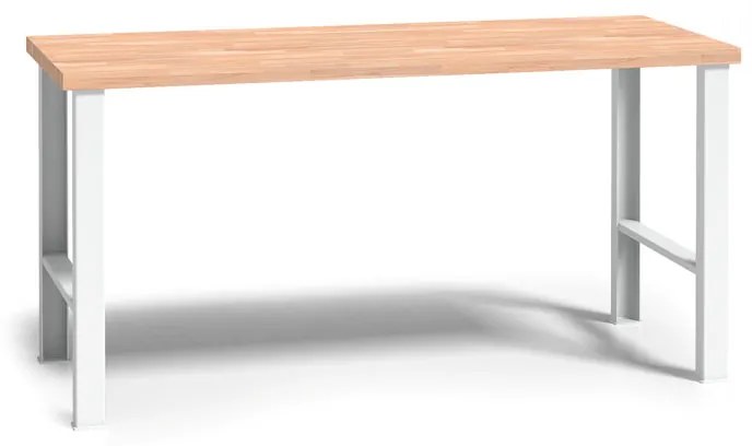 Pracovný stôl do dielne WL, buková škárovka, pevné kovové nohy, 2000 mm