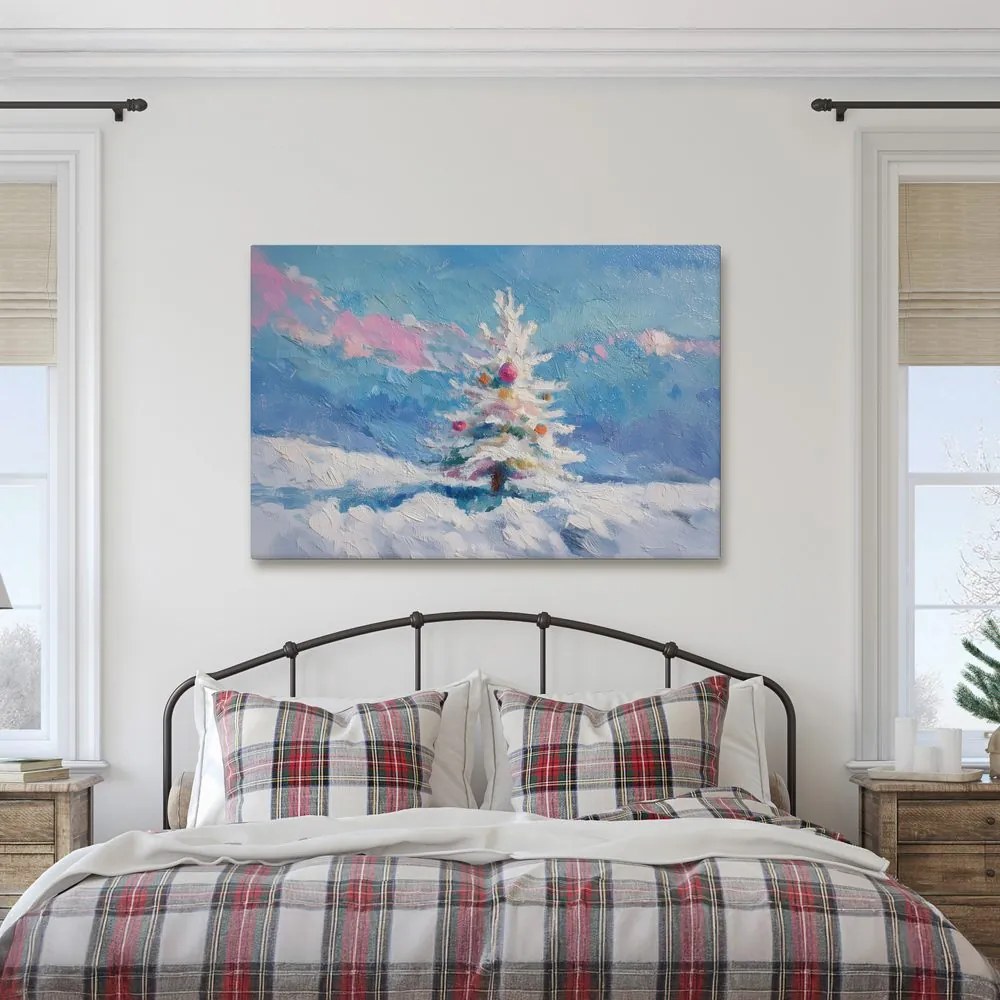 Obraz vianočný stromček v zasneženej krajine