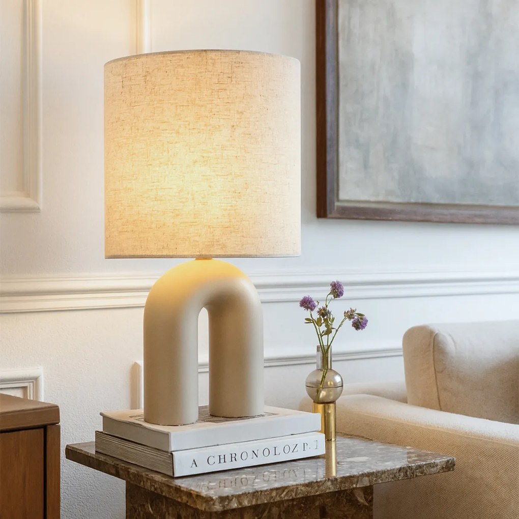 Dizajnová stolná lampa béžová s tienidlom z ľanu béžová - Lotti