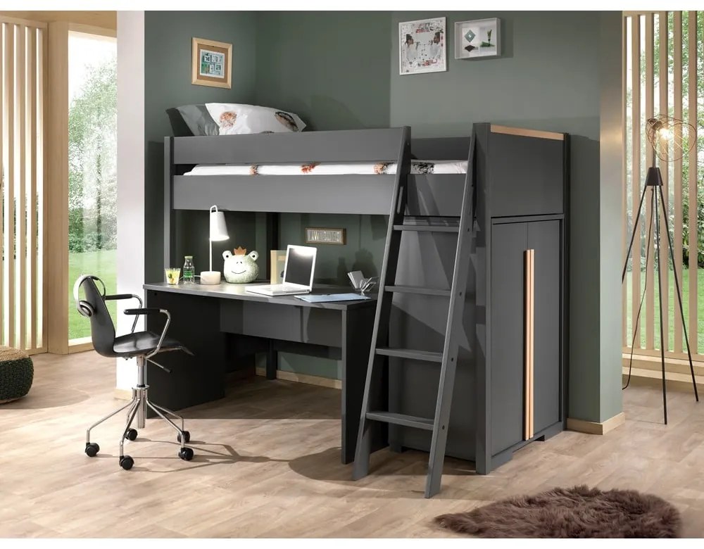 Tmavosivá detská skrinka pod vyvýšenú posteľ Vipack London