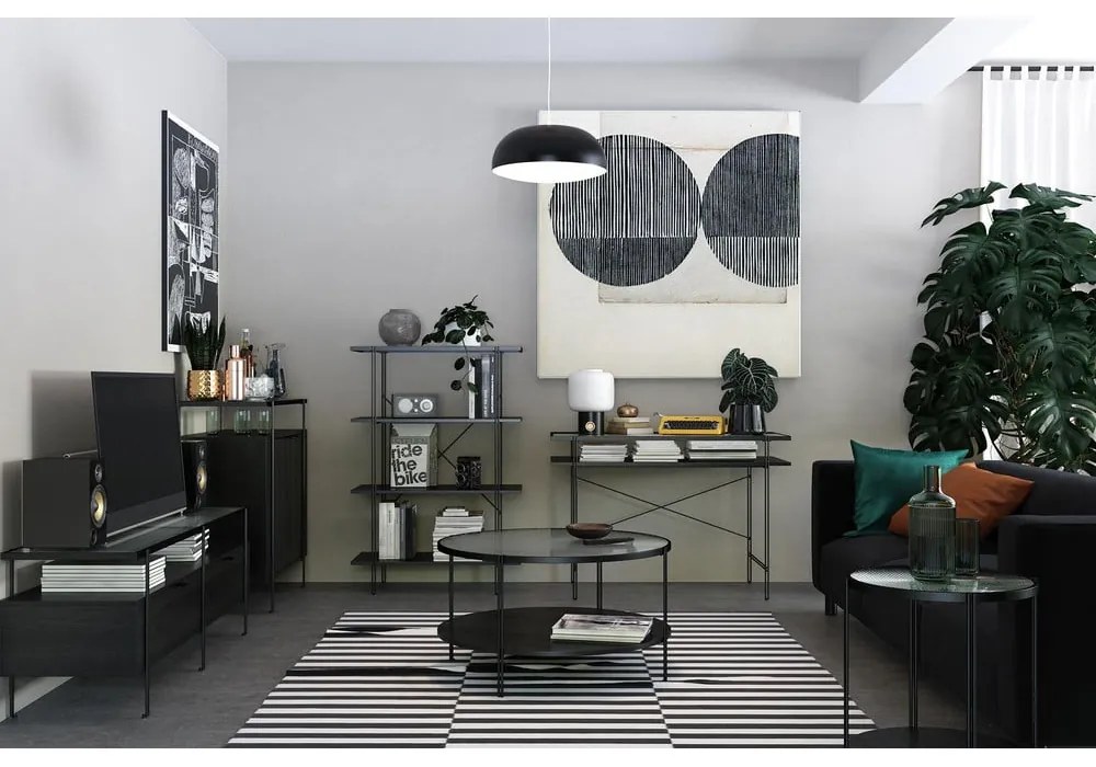 Čierny TV stolík v dekore duba 140x50 cm Wainwright - Queer Eye