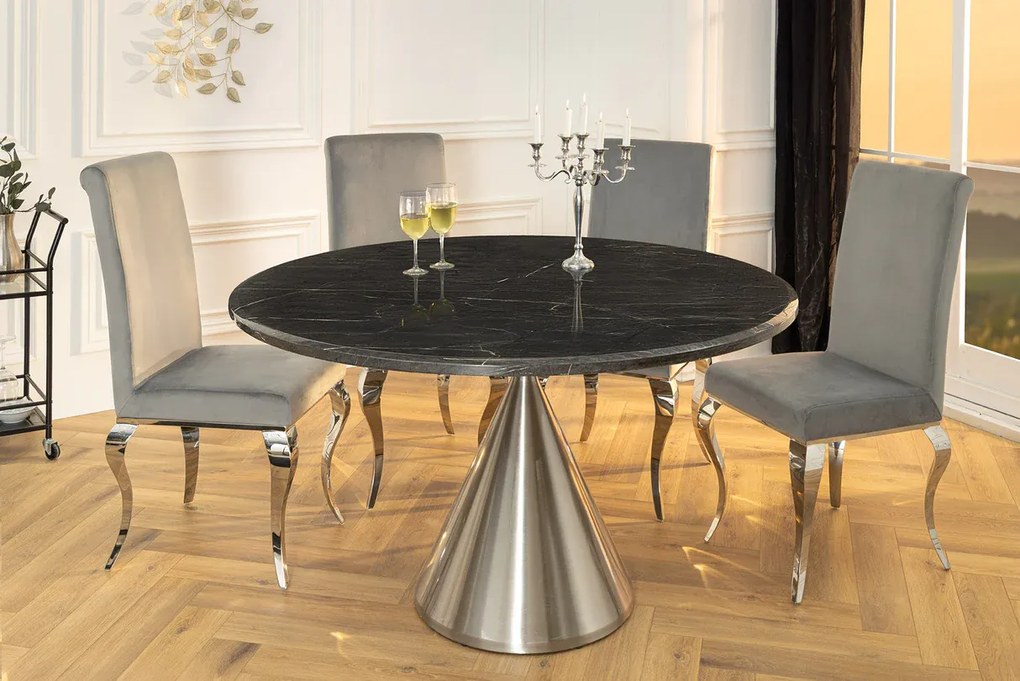 Jedálenský stôl ELEGANCIA 130 cm okrúhly rám chróm čierny mramorový vzhľad
