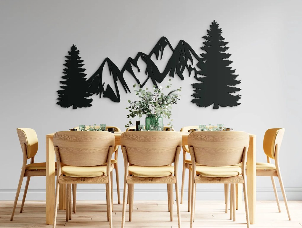 drevko Moderný drevený obraz Hory a les Rozmer obrazu: 31 x 65 cm, Farba dekorácie: Čierna