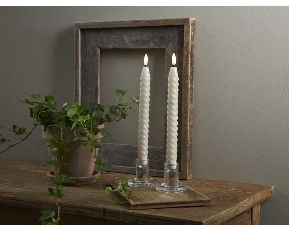 Súprava 2 béžových voskových LED sviečok Star Trading Flamme Swirl Antique, výška 25 cm
