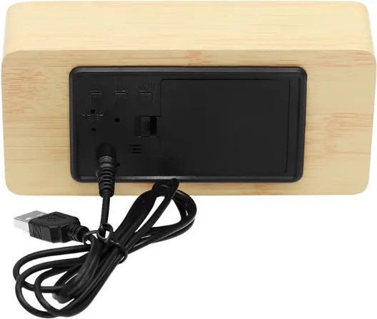 ISO Drevený digitálny LED budík, svetlý, 7037