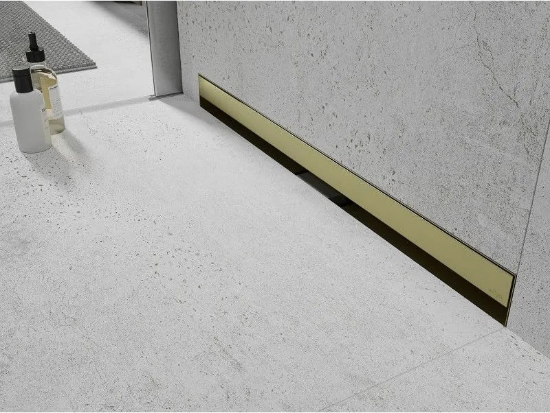 Mexen Flat Wall, sprchový žľab na stenu 2v1, 90 cm, zlatá matná, 1A30090