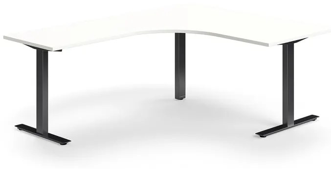 Kancelársky stôl QBUS, rohový, 1600x2000 mm, T-rám, čierny rám, biela