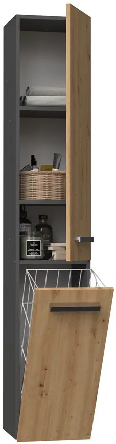 Kúpeľňová skrinka s košom na prádlo NEL IV antracit/dub artisan