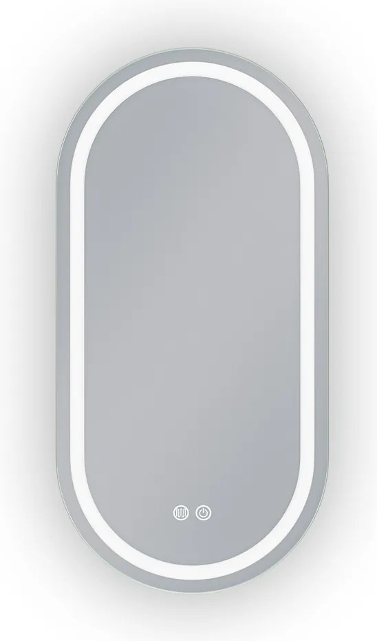 Erga Lyra, oválne LED zrkadlo 40x80cm, 3 farby svetla, predné a zadné osvetlenie, vyhrievacia podložka proti zapareniu, ERG-V01-LYRA-4080-CL
