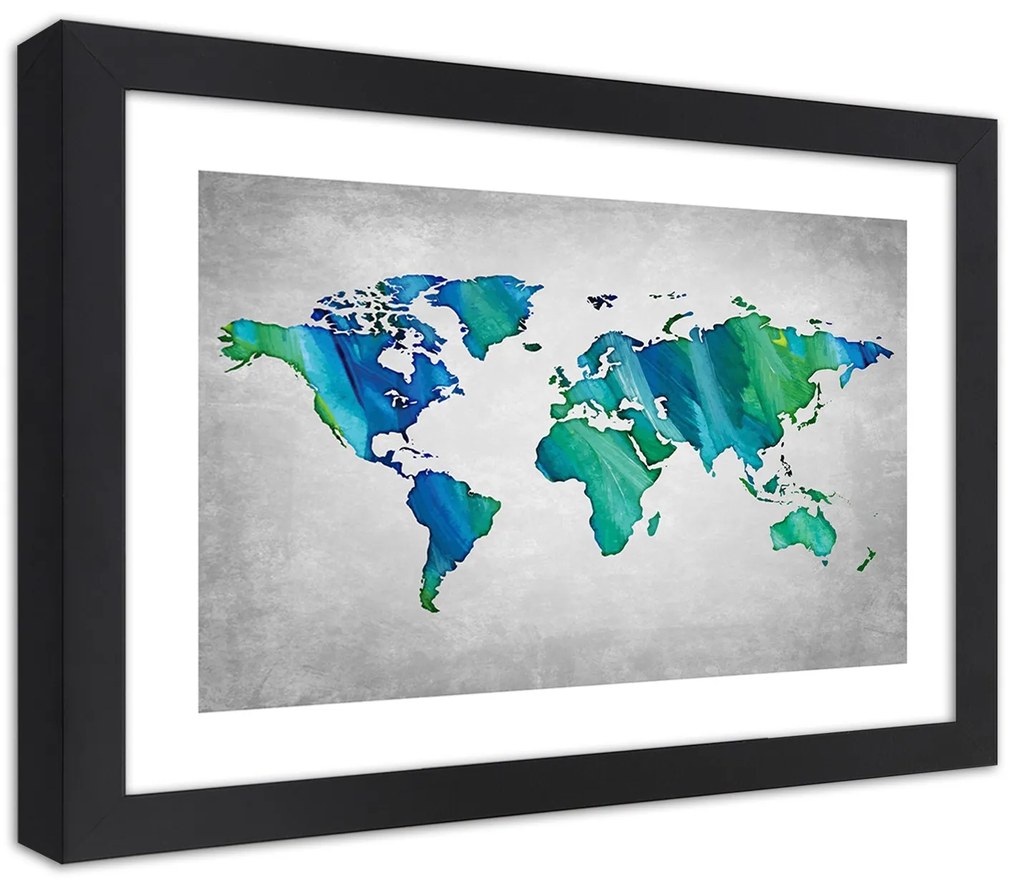 Gario Plagát Farebná mapa sveta na betóne Farba rámu: Bez rámu, Rozmery: 60 x 40 cm
