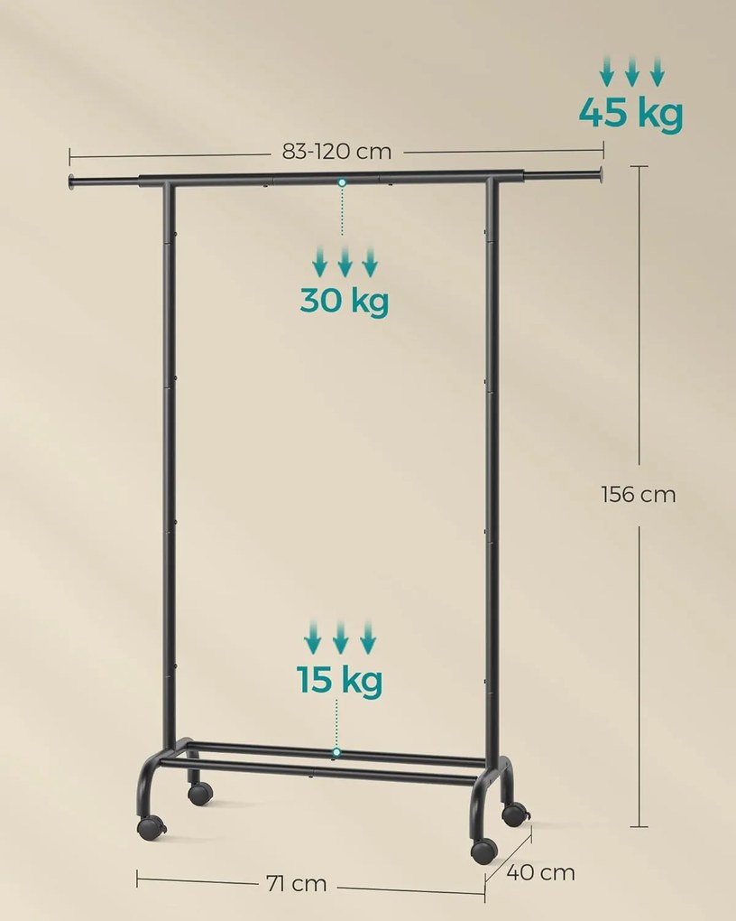 Pojazdný stojan na oblečenie Merino 83-120 cm čierny