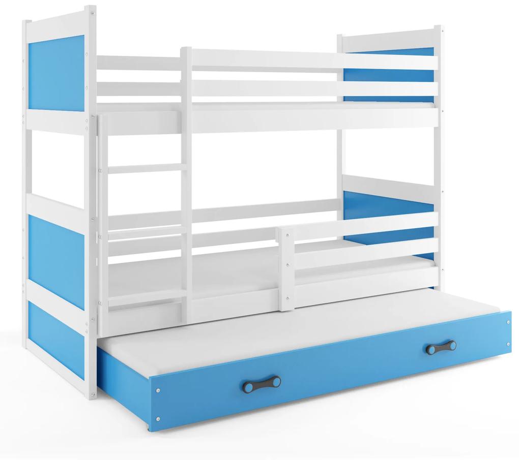 Poschodová posteľ s prístelkou RICO 3 - 190x80cm - Biely - Modrý