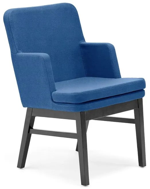 Kreslo EASY, podnož z tmavého dreva, látka Medley, sky blue