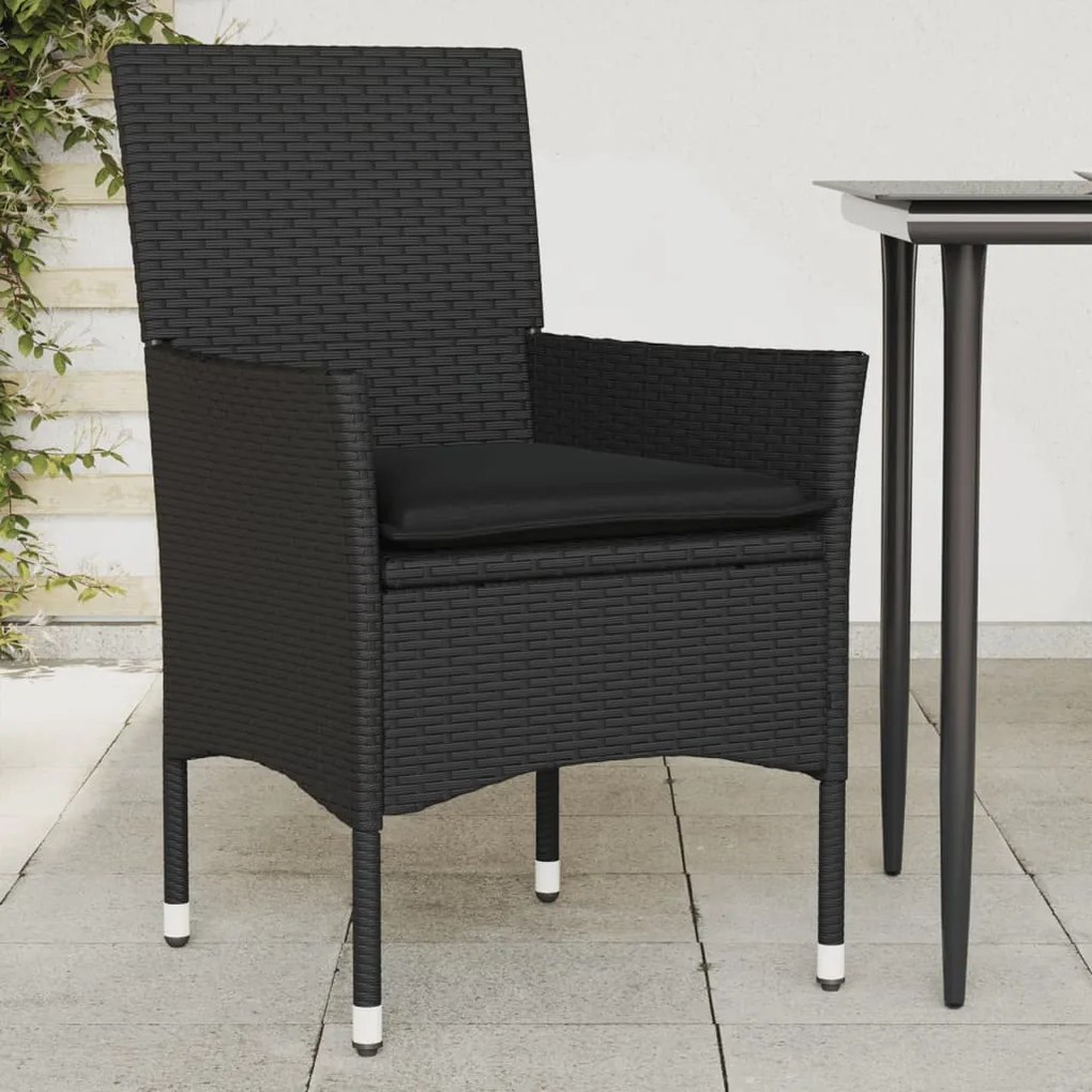 Záhradné stoličky s podložkami 2 ks čierne polyratan 368109