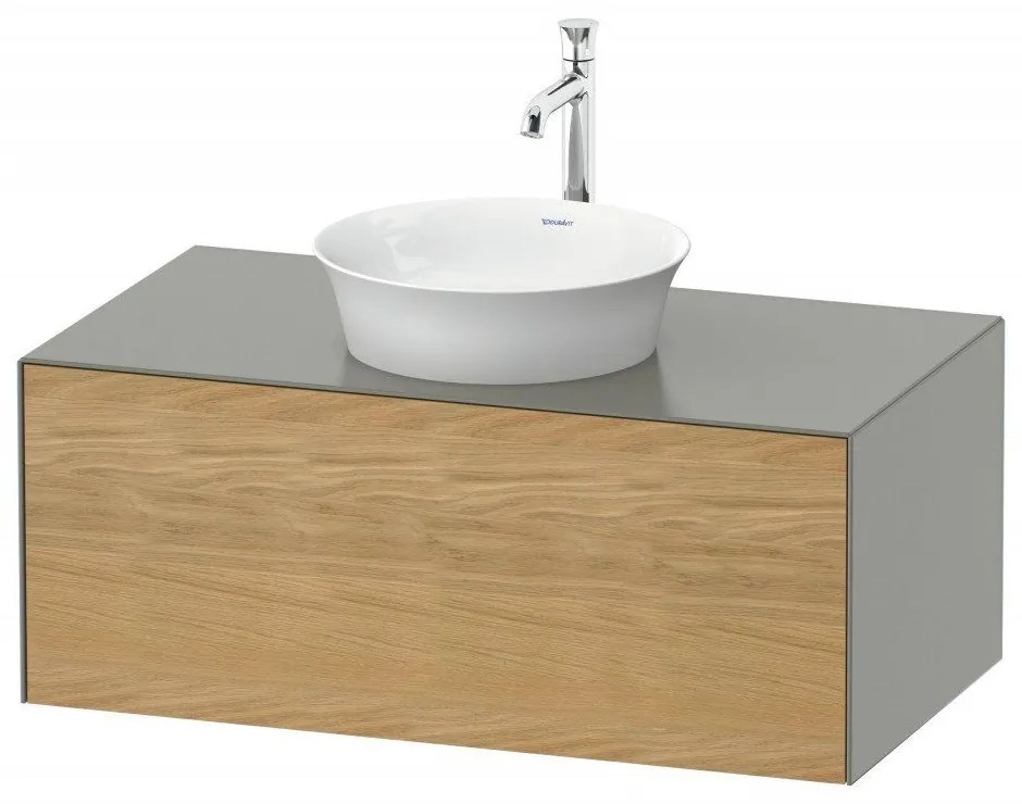 DURAVIT White Tulip závesná skrinka pod umývadlo na dosku, 1 zásuvka, 1000 x 550 x 408 mm, dub prírodný masív/kameňovo šedá matná, WT49760H592