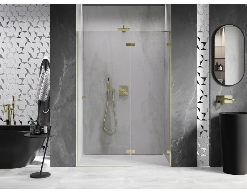 Mexen, Mexen Lunar L výklopné pravé sprchové dvere 135 cm, transparentné, brúsené zlaté - 834L-135-000-55-00-P