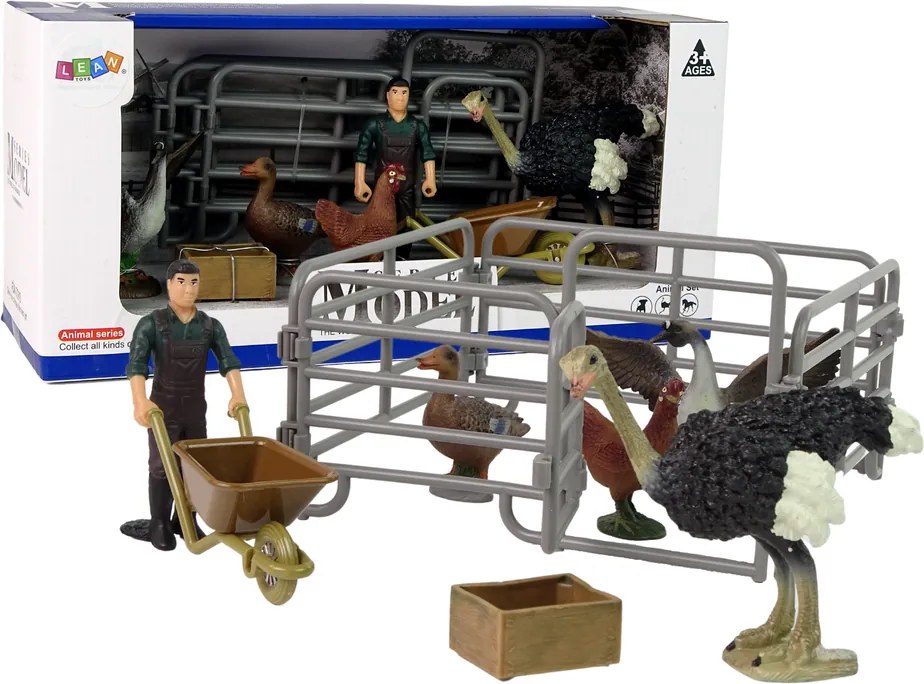 LEAN Toys Sada figúrok hospodárskych zvierat s farmárom a vtákmi