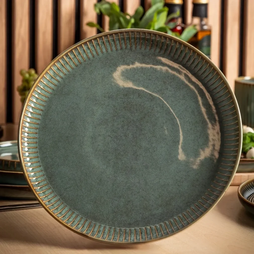 Altom Porcelánový plytký tanier Reactive Sage, 26 cm