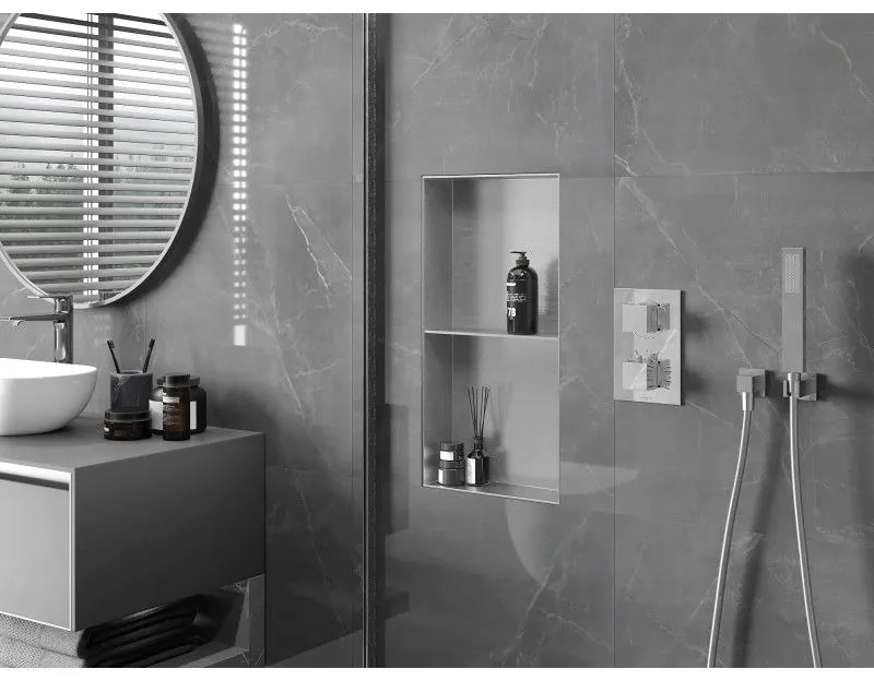 Mexen X-Wall-NR, polička na zapustenie pod obklad bez goliera 60 x 30 cm, oceľová, 1911603010S