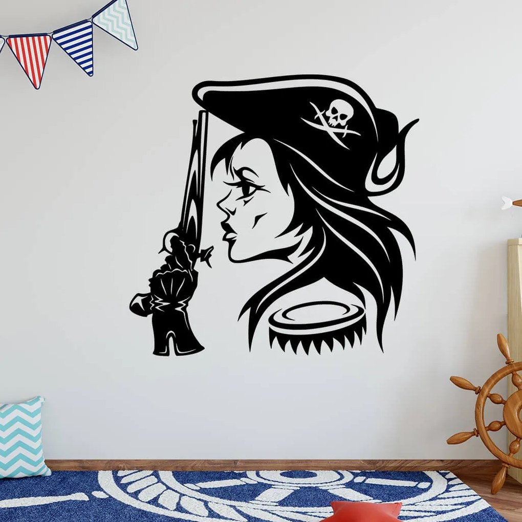 Veselá Stena Samolepka Hlava Pirátky Farba: oranžová, Veľkosť: 80 x 80 cm