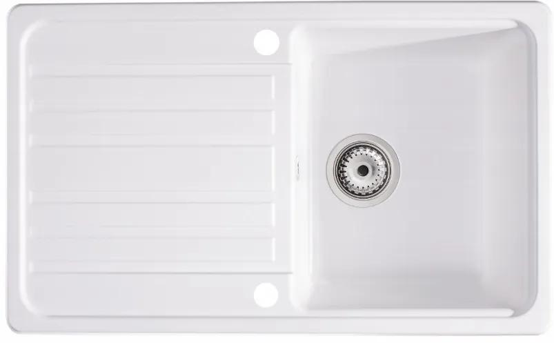 Sink Quality Sapphire, kuchynský granitový drez 755x460x190 mm + chrómový sifón, biela, SKQ-SAP.W.1KDO.X