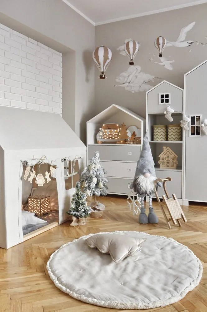 Dekoračný lietajúci balón béžová/biela – dekorácia do detskej izby S-28cm x 16cm