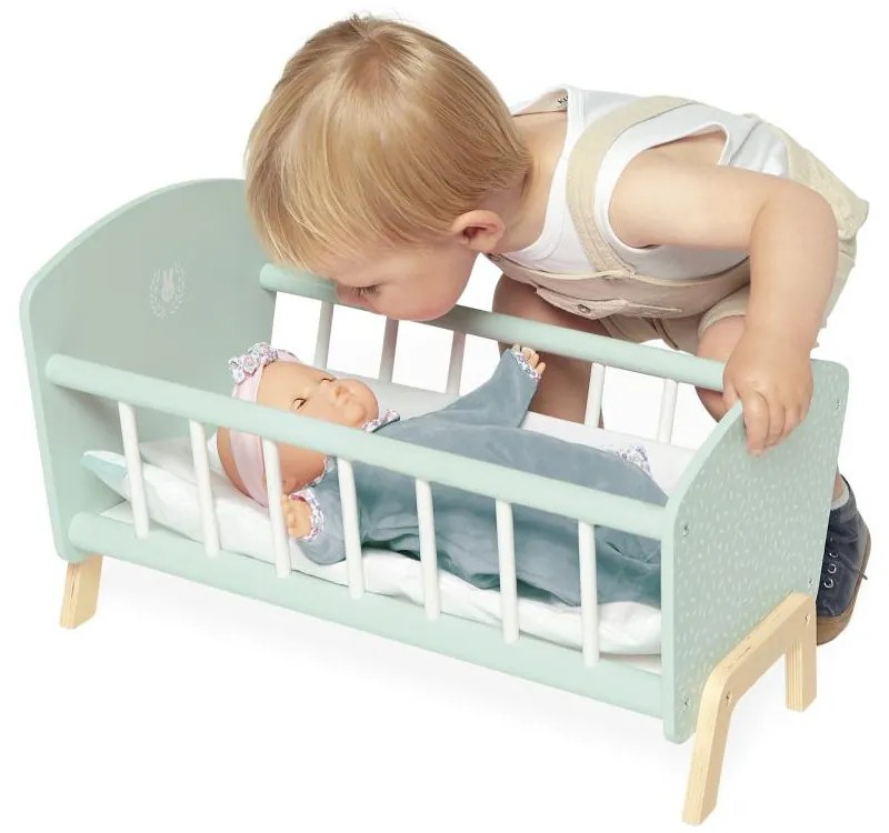 Drevená postieľka pre bábiku s perinkou a vankúšikom - Zen