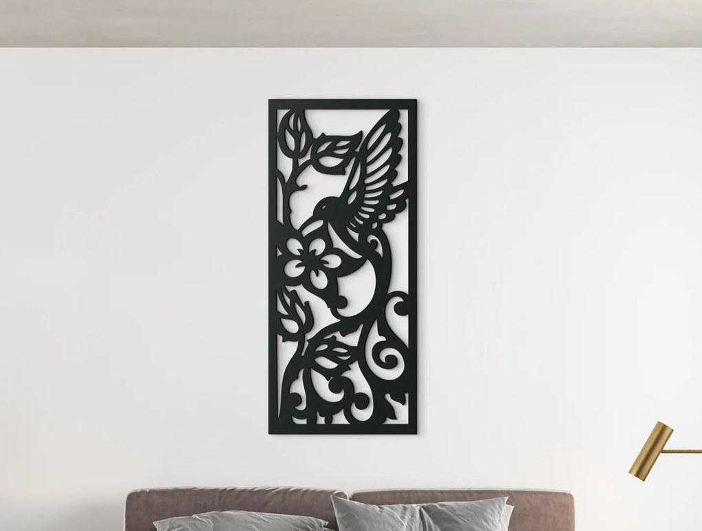 drevko Vyrezávaný obraz Kolibrík Rozmer obrazu: 44,5 x 19,5 cm, Farba dekorácie: Čierna