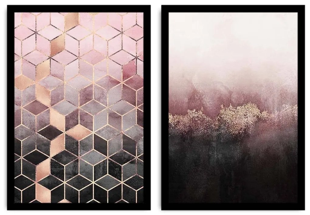 Sada nástenných obrazov Rosalis 36x51 cm 2 ks ružová