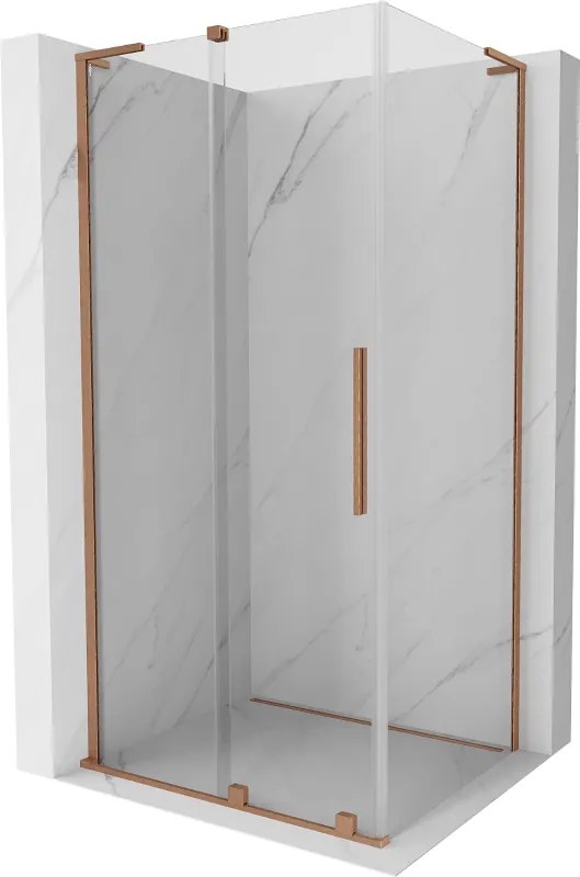 Mexen Velar L, sprchový kút s posuvnými dverami 90 x 80 cm, 8mm číre sklo, medená matná, 871-090-080-03-65