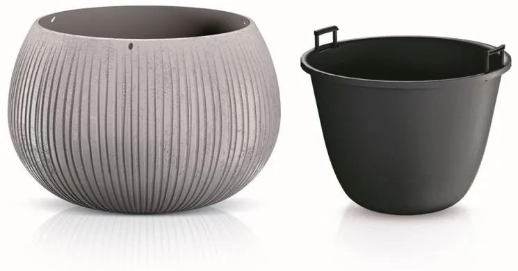 Prosperplast Obal na kvetináč s vložkou Bowl šedý, varianta 14,4 cm